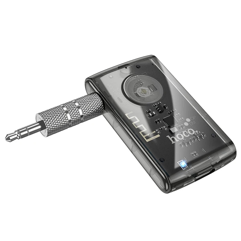 Hoco E66 Transparent In-Car 3.5mm Aux Bluetooth 5.0 Call & Music Receiver with Built-in Mic
