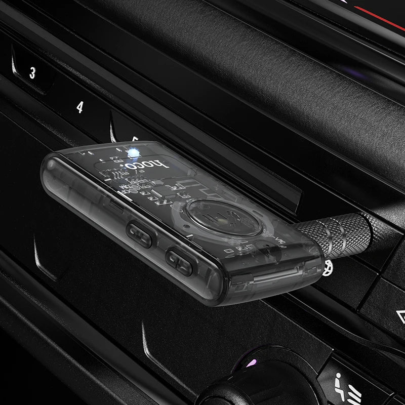 Hoco E66 Transparent In-Car 3.5mm Aux Bluetooth 5.0 Call & Music Receiver with Built-in Mic
