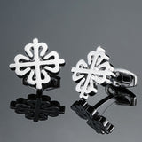 Men Brass Plated Shirt Cufflinks, Color: Silver Cross Flower, Silver Cross Flower, Rose Gold Cross Flower, Black Double Leather Rope, Brown Double Leather Rope, Blue Double Leather Rope, Cylindrical Rope, Silver Ball, Gold Ball, Blue Purple Stripe