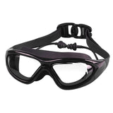 J8150 Eye Protection Flat Light Adult waterproof Anti-fog Big Frame Swimming Goggles with Earplugs, J8150 (Transparent Black), J8150 (Transparent Red Silver), J8150 (Transparent White), J8150 (Smoky Black), J8150 (Transparent Blue)
