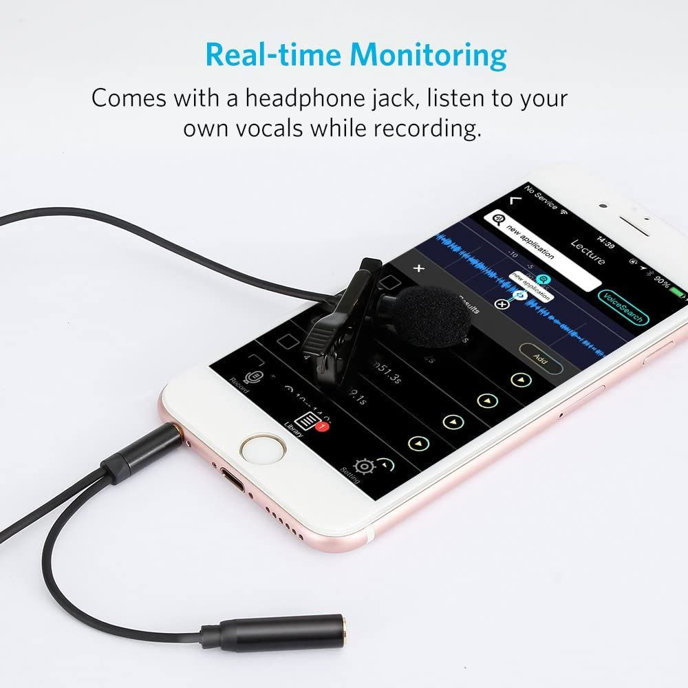3.5mm Aux & 3.5mm Jack Lavalier Omni-Directional Microphone with Storage Bag