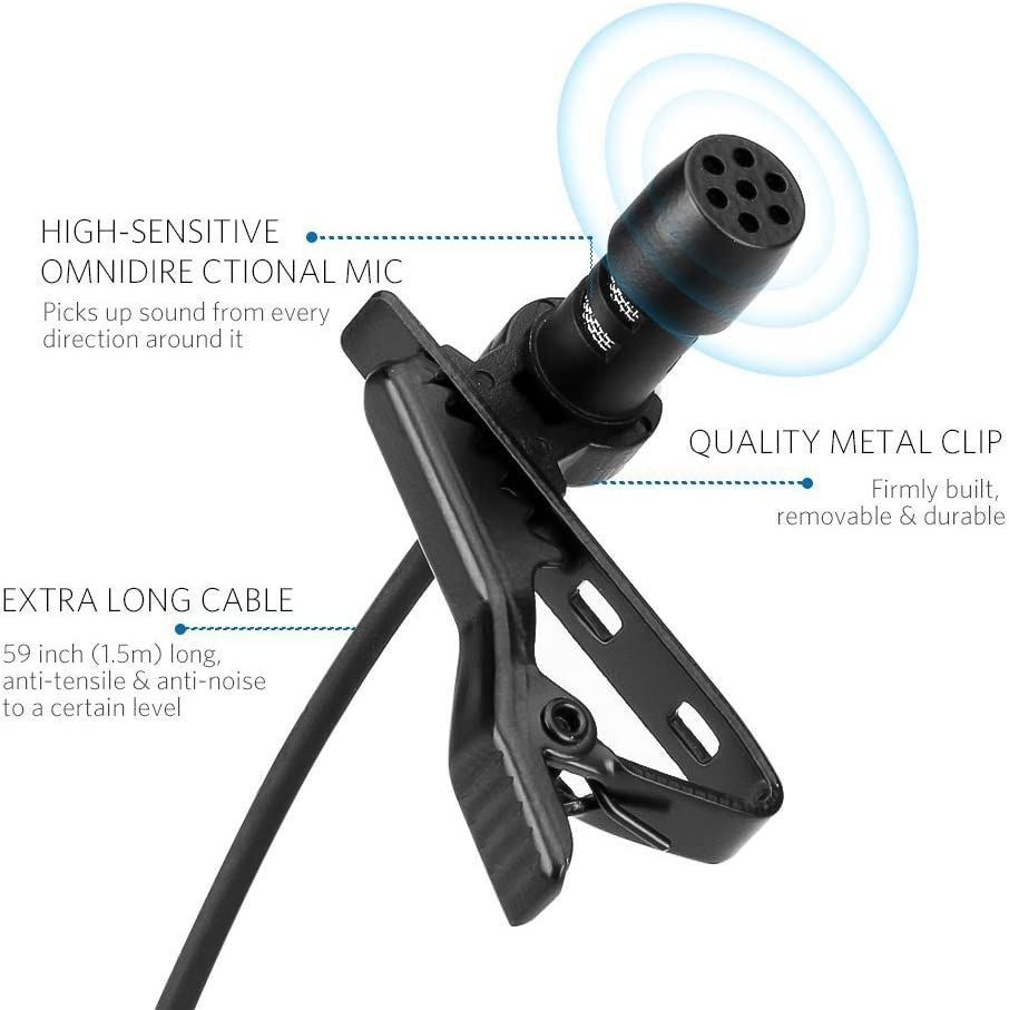3.5mm Aux & 3.5mm Jack Lavalier Omni-Directional Microphone with Storage Bag