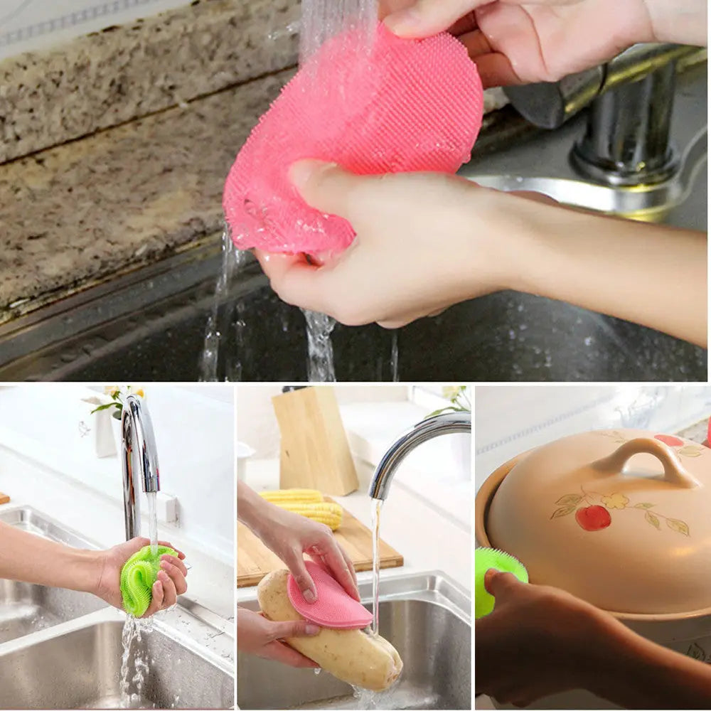 3Pcs Silicone Dish Washing Sponge Scrubber Kitchen Cleaning antibacterial Tool Awesome Imports