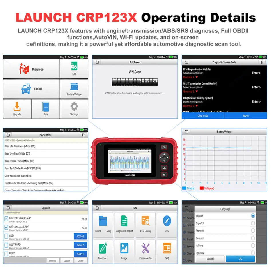 Launch Creader CRP123E OBD ECU ABS SRS Diagnostic Scanner (Parallel Import) Awesome Imports