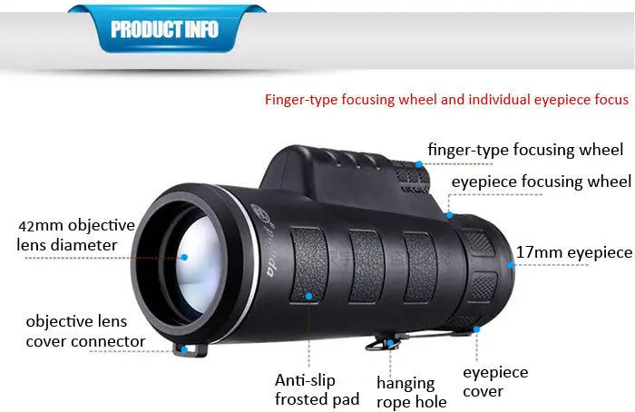 PANDA 35 x 50 Camera Lens Zoom Monocular + Clip for Smartphone Black Panda