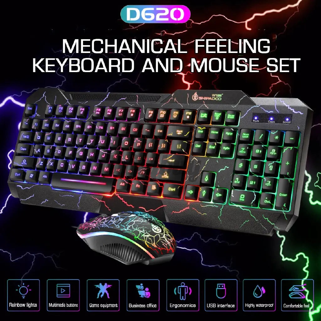 Shipadoo D620 Gaming Wired LED Keyboard & 1600DPI Mouse Combo Wantech
