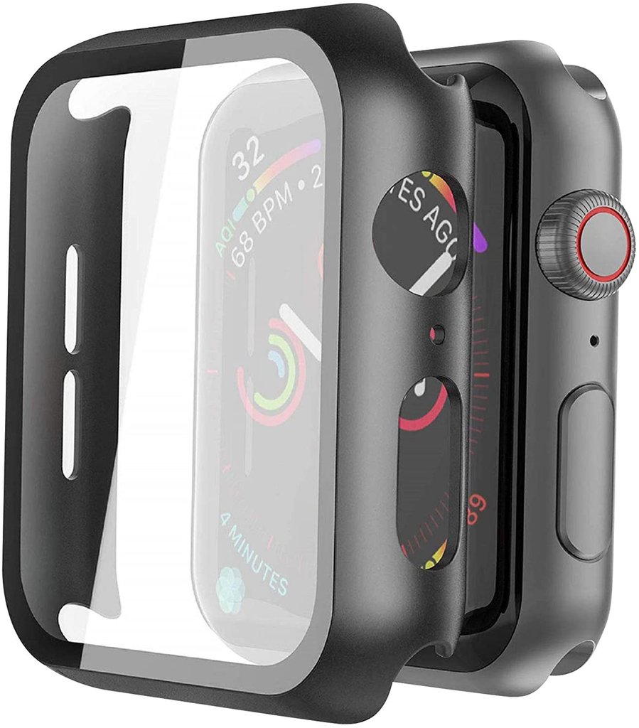 Hard Case Glass Screen Protector for Apple iWatch Series 7 - 41mm - Black