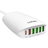 LDNIO-A6573C - 65W 1 Type-C & 5 USB Port Super Fast Charging Adapter-White