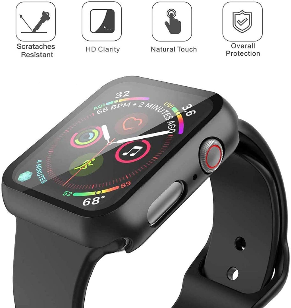 Hard Case Glass Screen Protector for Apple iWatch Series 7 - 41mm - Black