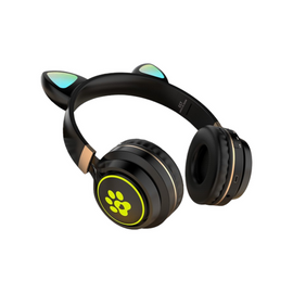 T23 - Foldable Wireless Cat Ear Design LED Display Headset - Black