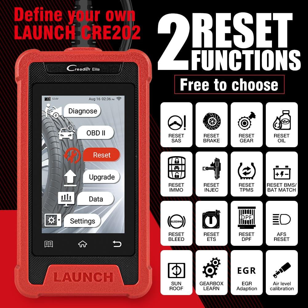 Launch Elite CRE202 OBDII ABS SRS Code Diagnostic Reader + 2 Reset Service (Parallel Import)