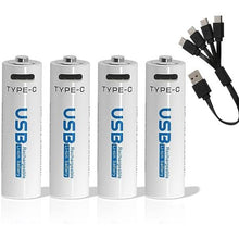 Load image into Gallery viewer, USB Rechargeable Batteries x 4 - AA - 2550 mAh