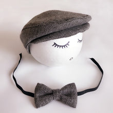 Load image into Gallery viewer, Newborn Baby Photography Props Photo Shoot Outfits Infant Cap Cabbie Hat with Bowtie Set, ALA0000BH, ALA0000BW, ALA0000C, ALA0000D, ALA0000L, ALA0000X