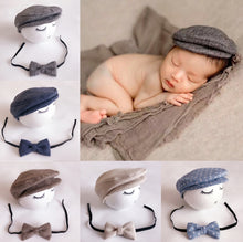 Load image into Gallery viewer, Newborn Baby Photography Props Photo Shoot Outfits Infant Cap Cabbie Hat with Bowtie Set, ALA0000BH, ALA0000BW, ALA0000C, ALA0000D, ALA0000L, ALA0000X