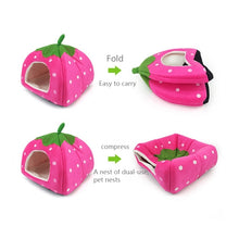 Load image into Gallery viewer, Strawberry Shaped Foldable Short Plush Pet House Nest, Size: L, Red, Size L, Pink, Size L, Purple, Size L