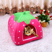 Load image into Gallery viewer, Strawberry Shaped Foldable Short Plush Pet House Nest, Size: L, Red, Size L, Pink, Size L, Purple, Size L