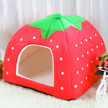 Load image into Gallery viewer, Strawberry Shaped Foldable Short Plush Pet House Nest, Size: L, Red, Size L, Pink, Size L, Purple, Size L