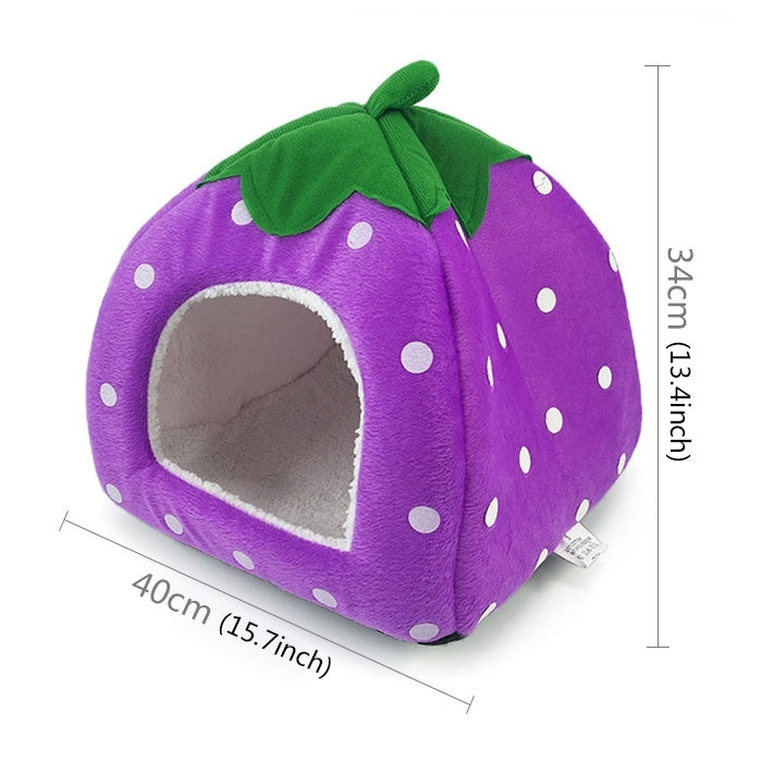Strawberry Shaped Foldable Short Plush Pet House Nest, Size: L, Purple, Size L, Dark Blue, Size L, Red, Size L, Pink, Size L, Blue, Size L