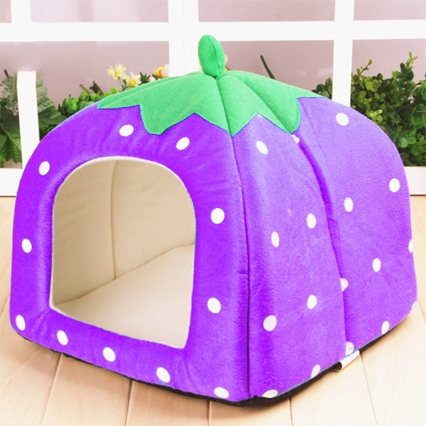 Strawberry Shaped Foldable Short Plush Pet House Nest, Size: L, Purple, Size L, Dark Blue, Size L, Red, Size L, Pink, Size L, Blue, Size L