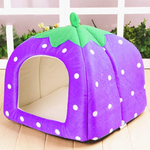 Load image into Gallery viewer, Strawberry Shaped Foldable Short Plush Pet House Nest, Size: L, Purple, Size L, Dark Blue, Size L, Red, Size L, Pink, Size L, Blue, Size L