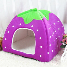 Load image into Gallery viewer, Strawberry Shaped Foldable Short Plush Pet House Nest, Size: L, Red, Size L, Pink, Size L, Purple, Size L