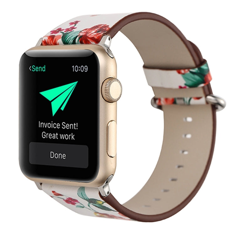 Fashion Pastoralism Style Little Floral Pattern Women Watch Leather Wrist Band For Apple Watch Series 7 41mm / 6&SE&5&4 40mm / 3&2&1 38mm