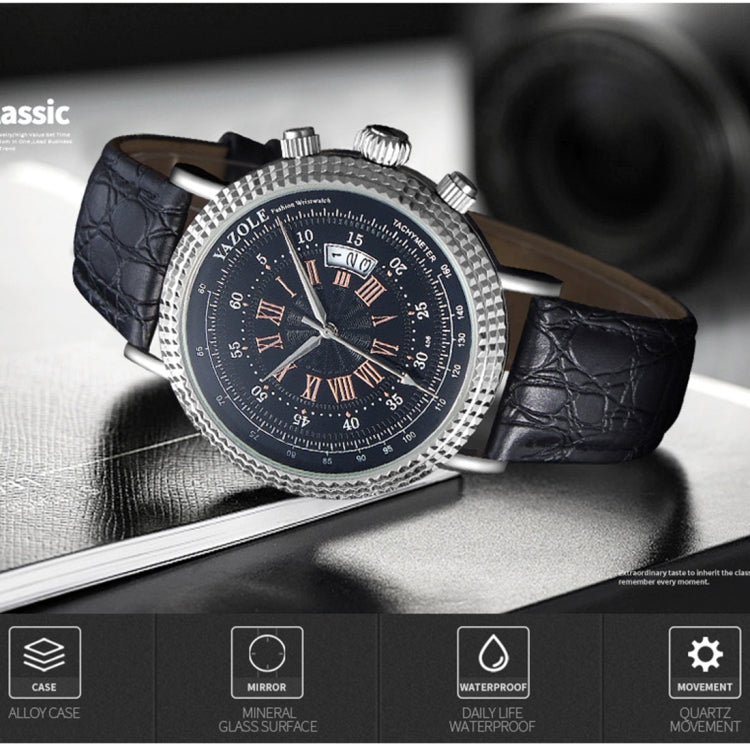 406 YAZOLE Men Fashion Business Leather Band Quartz Wrist Watch(Brown + White)