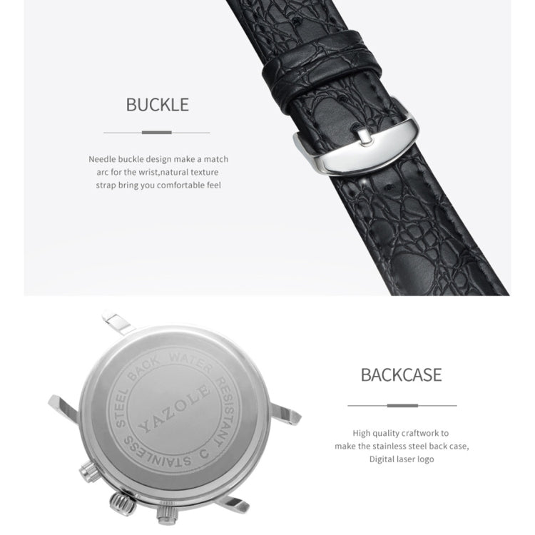 406 YAZOLE Men Fashion Business Leather Band Quartz Wrist Watch(Brown + White)