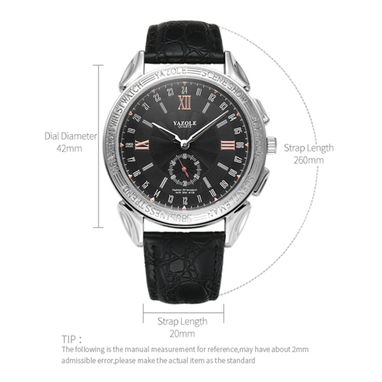 419 YAZOLE Men Fashion Business Leather Band Quartz Wrist Watch ( Black)