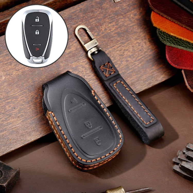 For Chevrolet 3-button Hallmo Car Cowhide Leather Key Protective Cover Key Case, C112