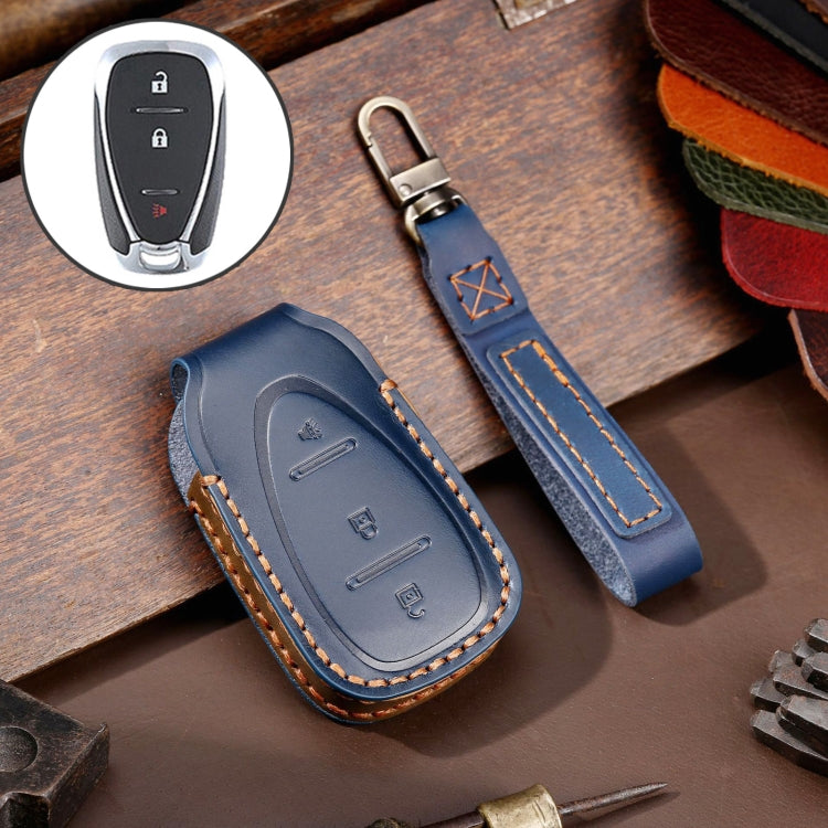 For Chevrolet 3-button Hallmo Car Cowhide Leather Key Protective Cover Key Case, C112