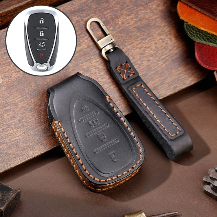For Chevrolet 4-button Hallmo Car Cowhide Leather Key Protective Cover Key Case, C113