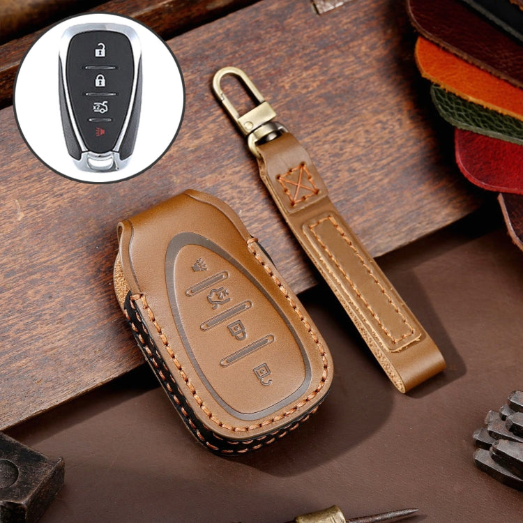 For Chevrolet 4-button Hallmo Car Cowhide Leather Key Protective Cover Key Case, C113