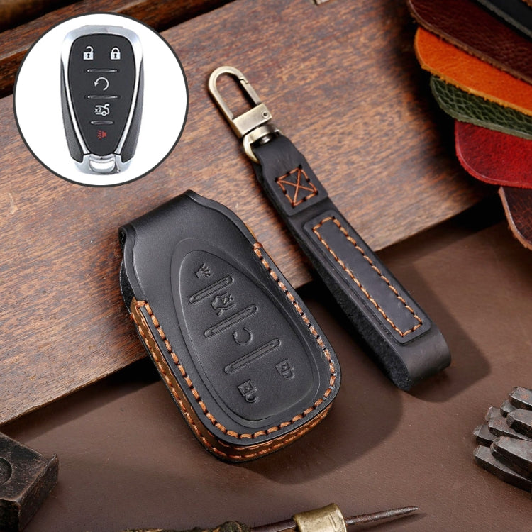 For Chevrolet 5-button Hallmo Car Cowhide Leather Key Protective Cover Key Case, C114