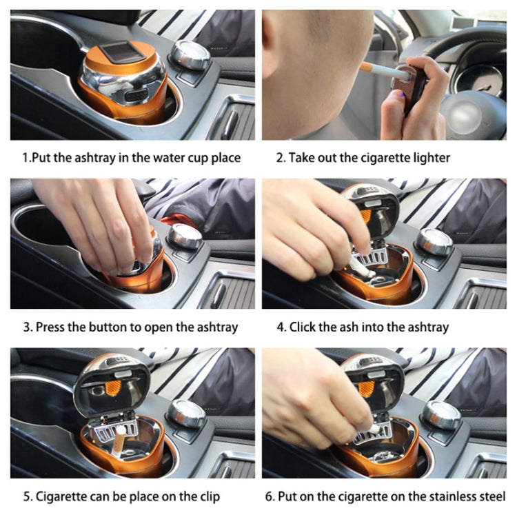 N12E Car Creative Ashtray Solar Power With Light And Cover With Cigarette Liighter