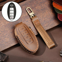 Load image into Gallery viewer, For Nissan 4-button Horn Hallmo Car Cowhide Leather Key Protective Cover Key Case, C066