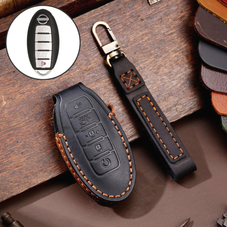 For Nissan 5-button Horn Hallmo Car Cowhide Leather Key Protective Cover Key Case, C068