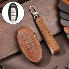 Load image into Gallery viewer, For Nissan 5-button Horn Hallmo Car Cowhide Leather Key Protective Cover Key Case, C068
