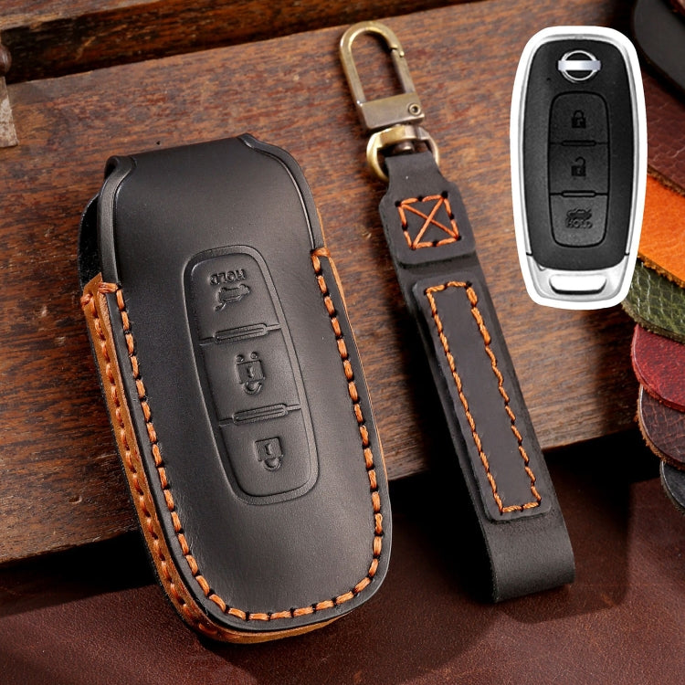 For Nissan Teana / Ariya 3-button Tail Box Hallmo Car Cowhide Leather Key Protective Cover Key Case, 3-button Tail Box