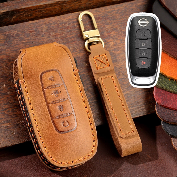 For Nissan Teana / Ariya 4-button Start Hallmo Car Cowhide Leather Key Protective Cover Key Case, 4-button Start