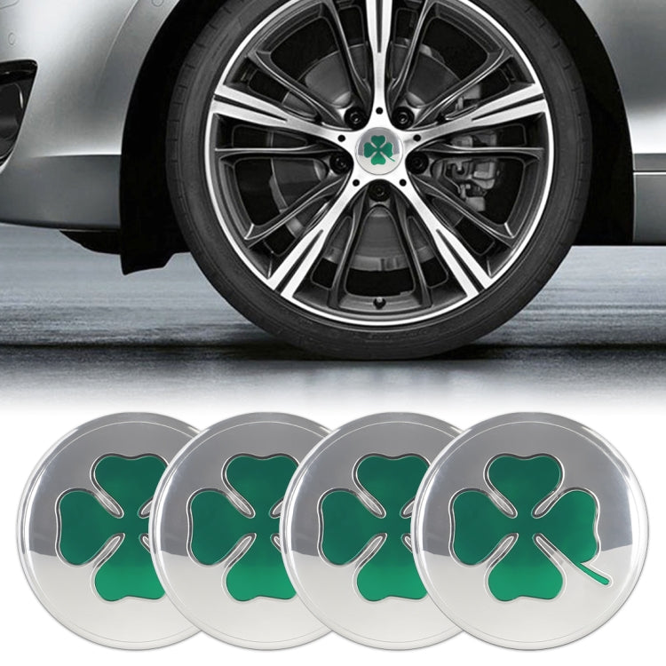 4 in 1 Car Four Leaf Clover Pattern Wheel Hub Decorative Sticker Silver, Diameter: 5.8cm, Four Leaf Clover Pattern Silver
