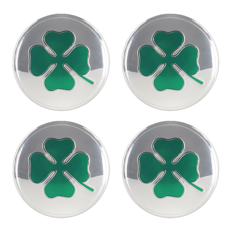 4 in 1 Car Four Leaf Clover Pattern Wheel Hub Decorative Sticker Silver, Diameter: 5.8cm, Four Leaf Clover Pattern Silver