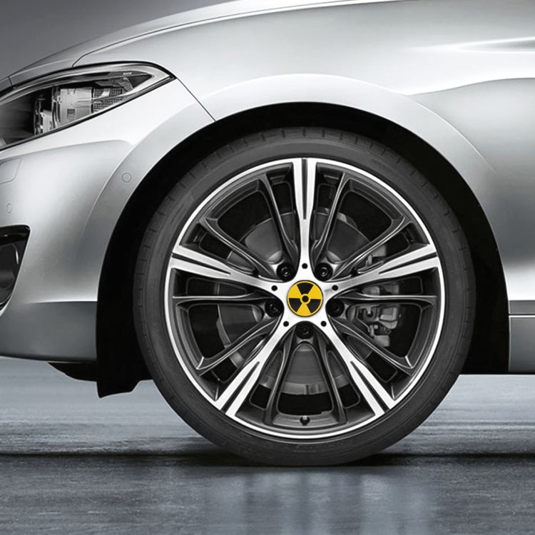 4 in 1 Car Wheel Hub Decorative Sticker, Diameter: 5.8cm, Black + Yellow