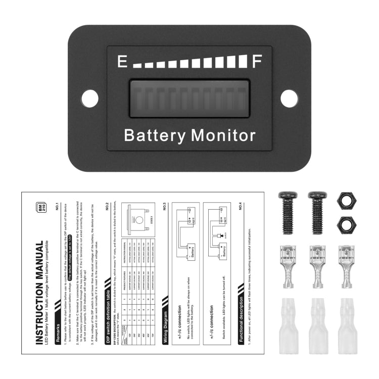 BM210 Electric Vehicles / Golf Carts LED Battery Indicator Adjustable Voltage 12V-72V, BM210