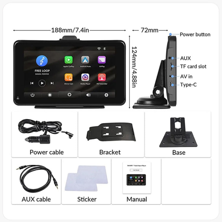 P703S 7 inch Wireless CarPlay Car Navigator Smart Driving Recorder, 703S