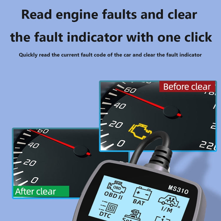 MS310 LCD Screen Car Battery Tester ODB2 Fault Detector, ODB2 Fault Detector