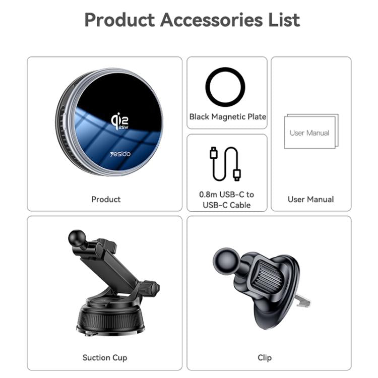 Yesido C326 15W Magnetic Car Wireless Charger Holder