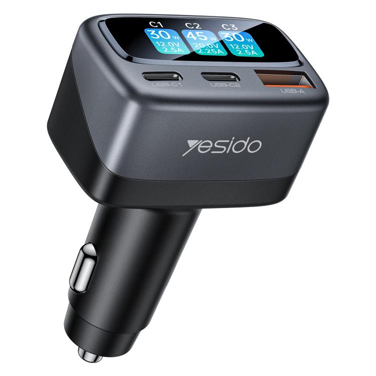 Yesido Y75 105W TFT Display Car Charger 3-Port 1 x USB-A & 2 x USB-C Fast Charging Car Adapter