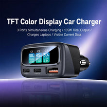 Load image into Gallery viewer, Yesido Y75 105W TFT Display Car Charger 3-Port 1 x USB-A &amp; 2 x USB-C Fast Charging Car Adapter