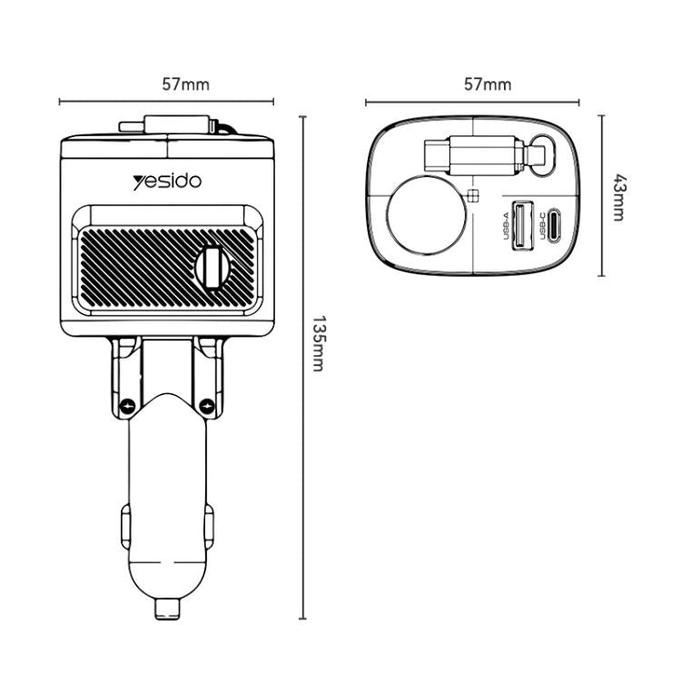 Yesido Y76 Cigarette Lighter Car Charger USB-A & Type-C Fast Charging Adapter with 60cm Type-C Retractable Cable